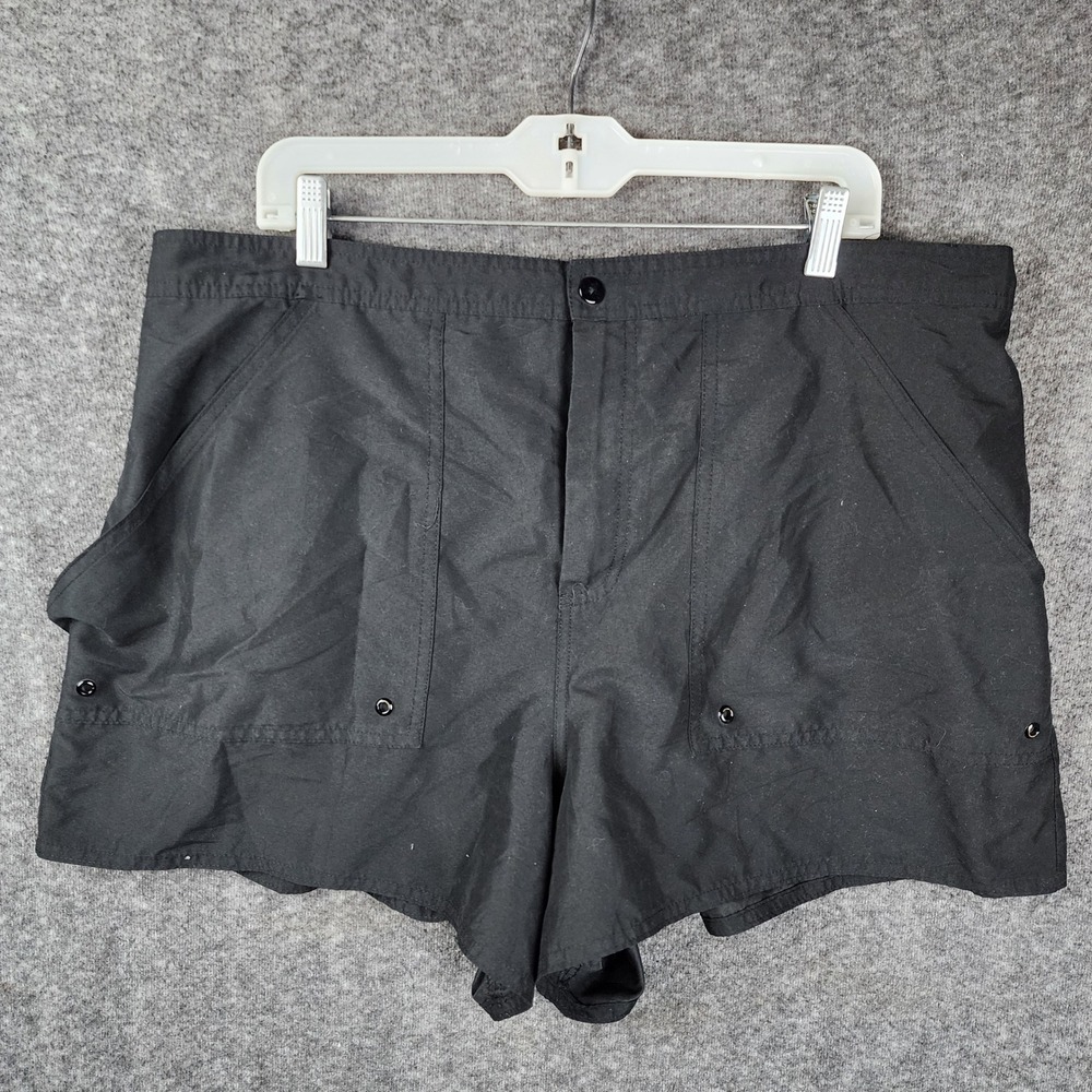 Azul by Maxine of Hollywood Board Shorts Women 18W Black Swim Bottoms Snap Zip